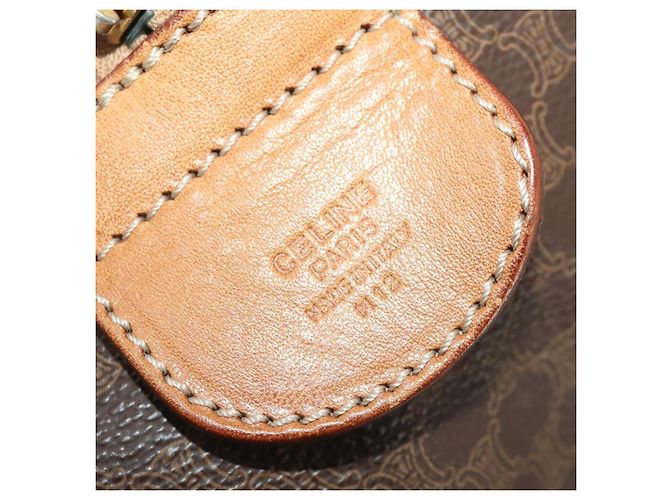 Céline Bolsa Boston CELINE Macadam PVC Couro Marrom Tom Dourado Auth 201260A - vista 12