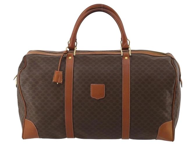 Céline Bolsa Boston CELINE Macadam PVC Couro Marrom Tom Dourado Auth 201260A - vista 13