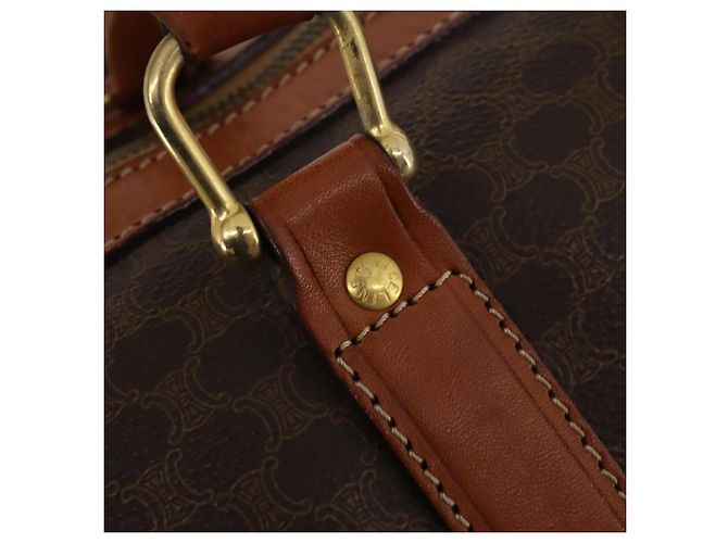 Céline Bolsa Boston CELINE Macadam PVC Couro Marrom Tom Dourado Auth 201260A - vista 18