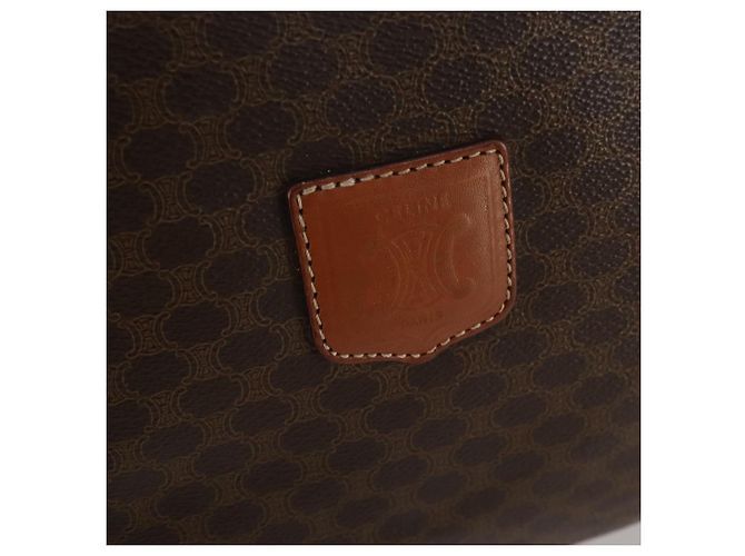 Céline Bolsa Boston CELINE Macadam PVC Couro Marrom Tom Dourado Auth 201260A - vista 19