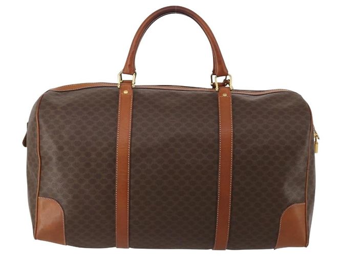 Céline Bolsa Boston CELINE Macadam PVC Couro Marrom Tom Dourado Auth 201260A - vista 2