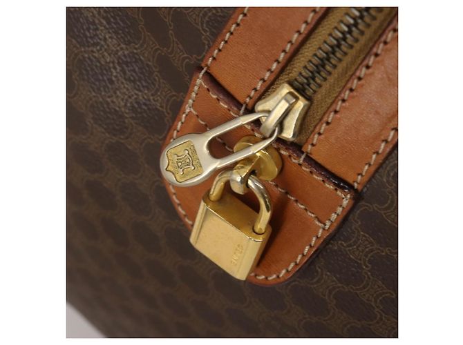 Céline Bolsa Boston CELINE Macadam PVC Couro Marrom Tom Dourado Auth 201260A - vista 20