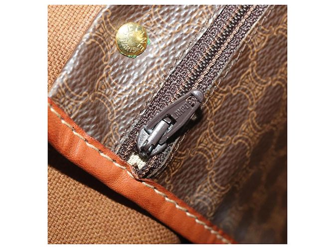 Céline Bolsa Boston CELINE Macadam PVC Couro Marrom Tom Dourado Auth 201260A - vista 23
