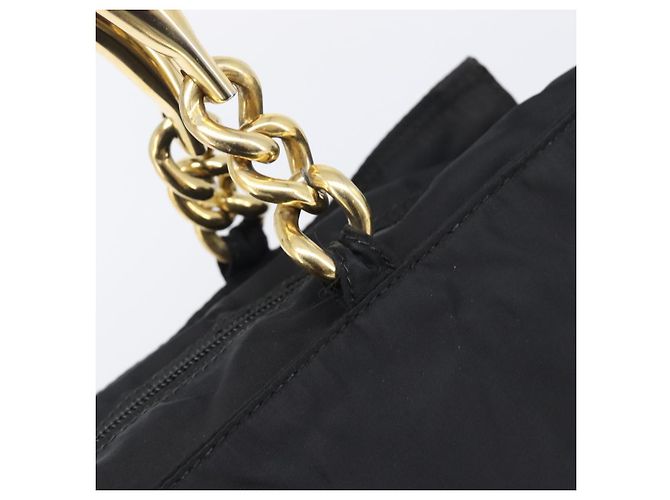 PRADA Handtasche mit Metallgriff Nylon Black Gold Auth 203873 Schwarz Golden - Ansicht 17