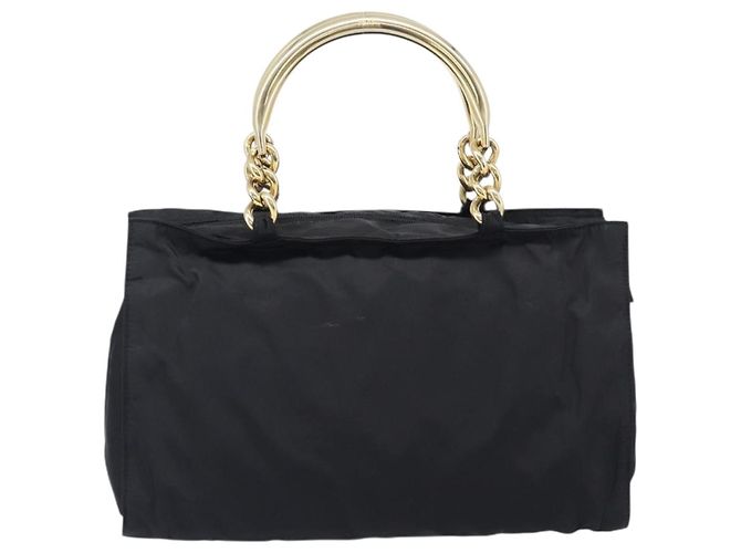 PRADA Handtasche mit Metallgriff Nylon Black Gold Auth 203873 Schwarz Golden - Ansicht 2