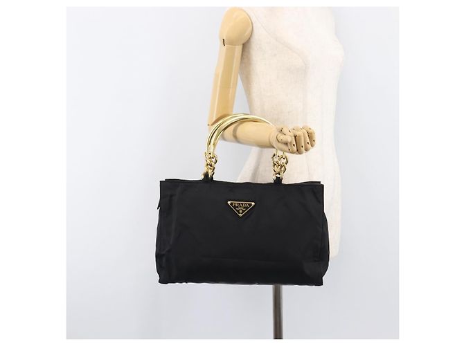 PRADA Handtasche mit Metallgriff Nylon Black Gold Auth 203873 Schwarz Golden - Ansicht 24