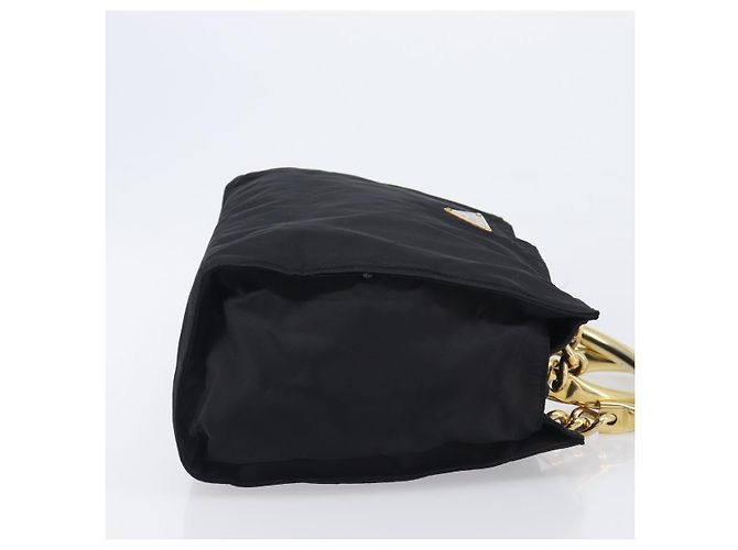 PRADA Handtasche mit Metallgriff Nylon Black Gold Auth 203873 Schwarz Golden - Ansicht 3