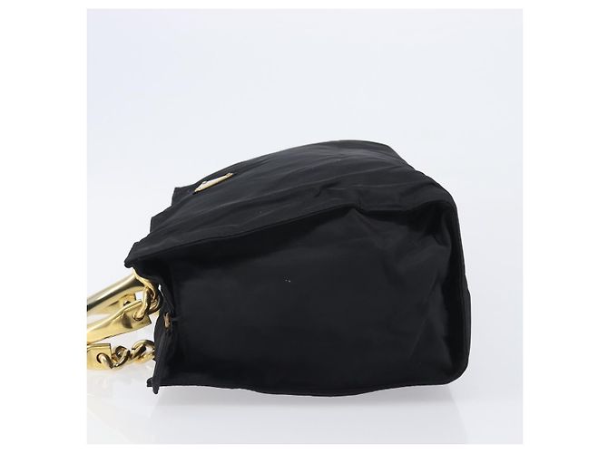PRADA Handtasche mit Metallgriff Nylon Black Gold Auth 203873 Schwarz Golden - Ansicht 4