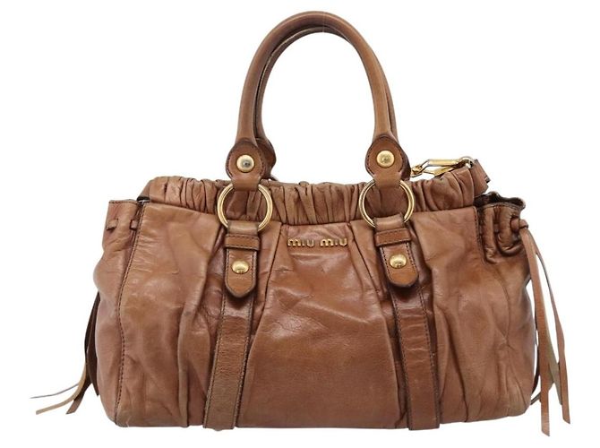Borsa a mano Miu Miu in pelle 2way marrone tono oro Auth 167587V - vista 13