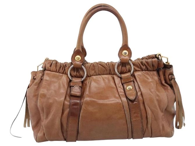 Borsa a mano Miu Miu in pelle 2way marrone tono oro Auth 167587V - vista 2