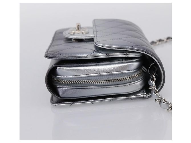 CHANEL Matelasse Like A Wallet Chain Bag Lamb Skin Green Gold CC Auth LN146SAM D'oro Verde - vista 4