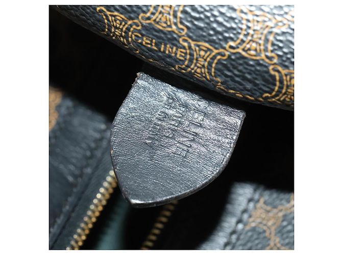 Céline CELINE Macadam Canvas Boston Bag PVC Leather Black Gold Auth 202929V Golden - view 12