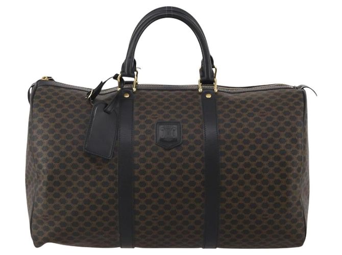 Céline CELINE Macadam Canvas Boston Bag PVC Leather Black Gold Auth 202929V Golden - view 13