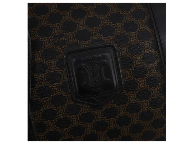 Céline CELINE Macadam Canvas Boston Bag PVC Leather Black Gold Auth 202929V Golden - view 17