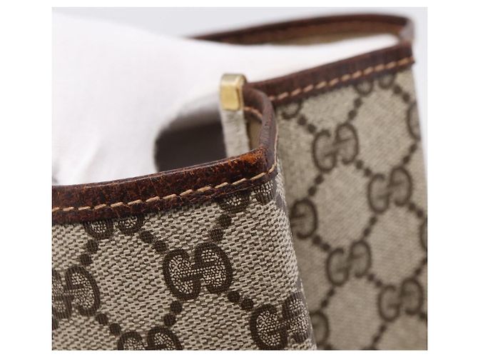 Borsa Tote GUCCI GG Supreme Web Sherry Line PVC Beige Oro Auth 204701A D'oro - vista 10