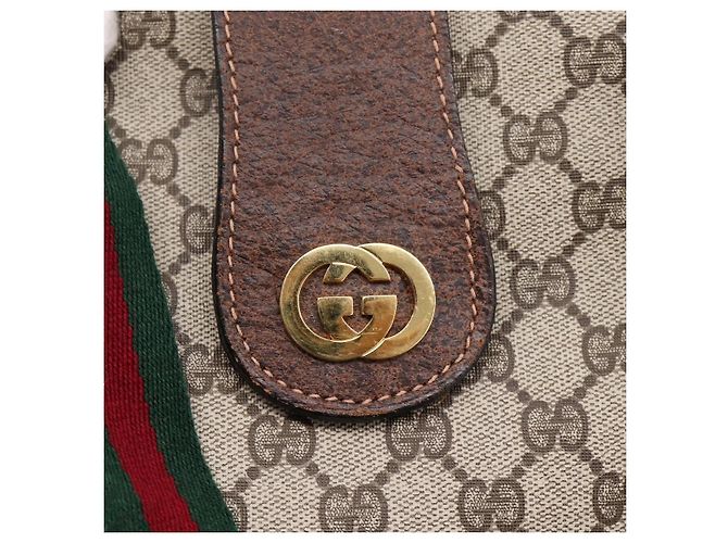 Borsa Tote GUCCI GG Supreme Web Sherry Line PVC Beige Oro Auth 204701A D'oro - vista 18