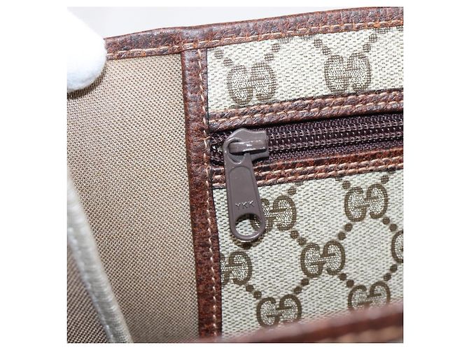Borsa Tote GUCCI GG Supreme Web Sherry Line PVC Beige Oro Auth 204701A D'oro - vista 21