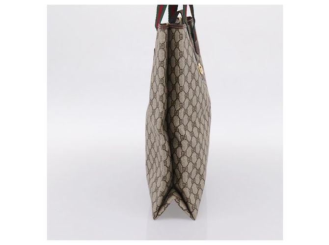Borsa Tote GUCCI GG Supreme Web Sherry Line PVC Beige Oro Auth 204701A D'oro - vista 3