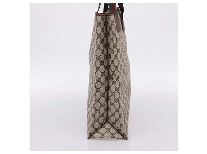 Borsa Tote GUCCI GG Supreme Web Sherry Line PVC Beige Oro Auth 204701A D'oro - vista 4