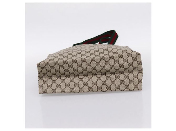 Borsa Tote GUCCI GG Supreme Web Sherry Line PVC Beige Oro Auth 204701A D'oro - vista 5