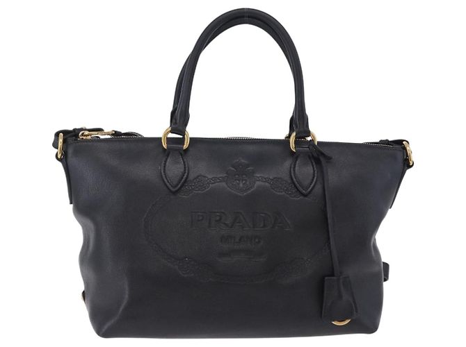 Bolsa de mão PRADA em couro 2way Preta Dourada Auth LN148V Preto Dourado - vista 13