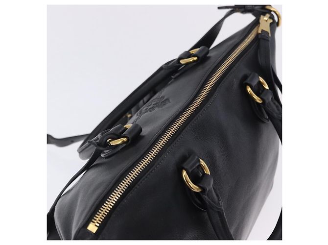 Bolsa de mão PRADA em couro 2way Preta Dourada Auth LN148V Preto Dourado - vista 14