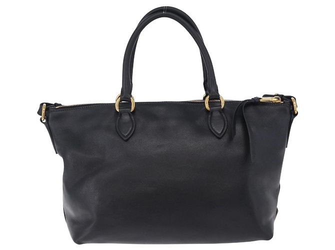 Bolsa de mão PRADA em couro 2way Preta Dourada Auth LN148V Preto Dourado - vista 2