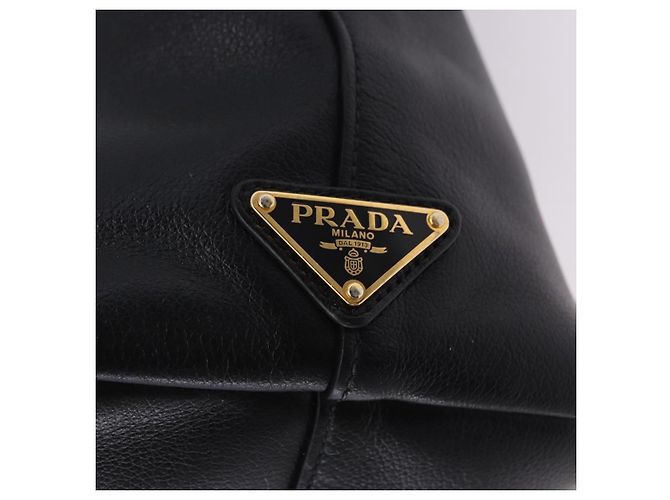 Bolsa de mão PRADA em couro 2way Preta Dourada Auth LN148V Preto Dourado - vista 25
