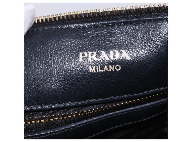 Bolsa de mão PRADA em couro 2way Preta Dourada Auth LN148V Preto Dourado - vista 29