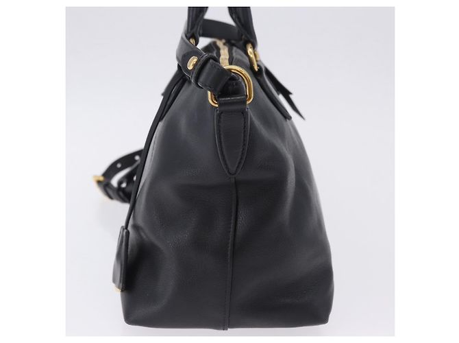 Bolsa de mão PRADA em couro 2way Preta Dourada Auth LN148V Preto Dourado - vista 3