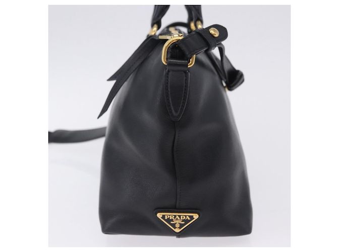 Bolsa de mão PRADA em couro 2way Preta Dourada Auth LN148V Preto Dourado - vista 4