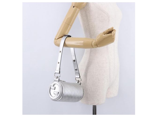 Borsa a tracolla GUCCI Blondy in pelle argento 760170 Auth 203732M - vista 20