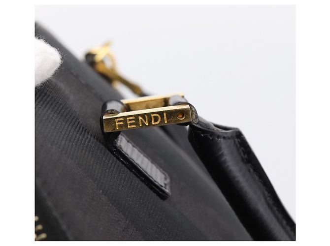 Pequin Borsa a mano FENDI Pecan Canvas 2way Nero Oro Auth 205145 D'oro - vista 21