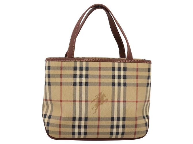Borsa a mano BURBERRY Nova Check PVC Beige Gold Auth 201474V D'oro - vista 13