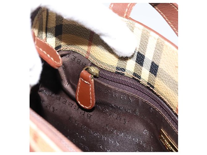 Borsa a mano BURBERRY Nova Check PVC Beige Gold Auth 201474V D'oro - vista 19