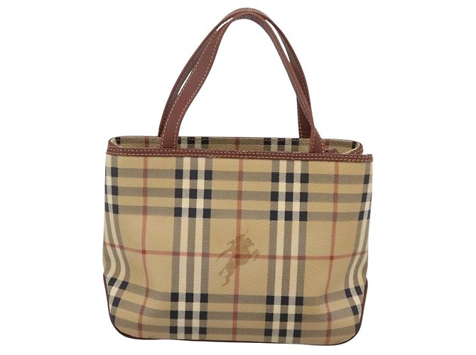Borsa a mano BURBERRY Nova Check PVC Beige Gold Auth 201474V D'oro - vista 2