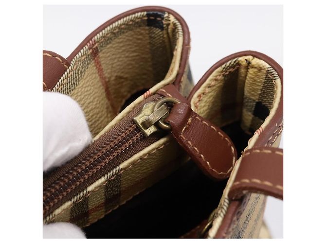 Borsa a mano BURBERRY Nova Check PVC Beige Gold Auth 201474V D'oro - vista 21