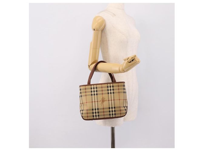 Borsa a mano BURBERRY Nova Check PVC Beige Gold Auth 201474V D'oro - vista 24
