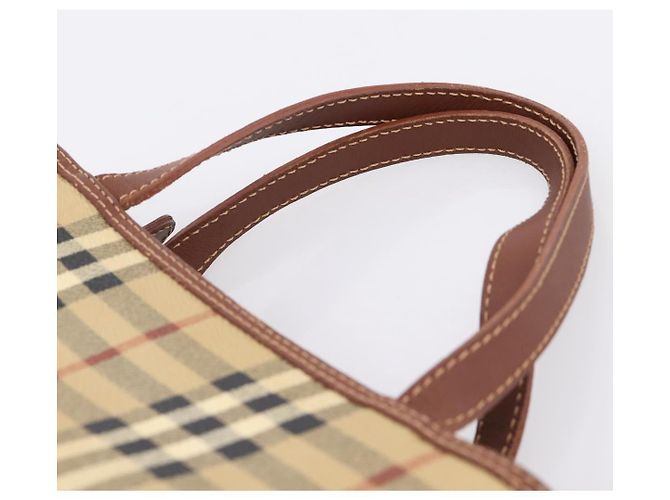 Borsa a mano BURBERRY Nova Check PVC Beige Gold Auth 201474V D'oro - vista 8