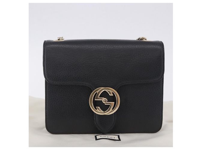 Borsa GUCCI Interlocking Chain Bag in pelle Outlet Nero Oro 510304 Auth 203114V D'oro - vista 12
