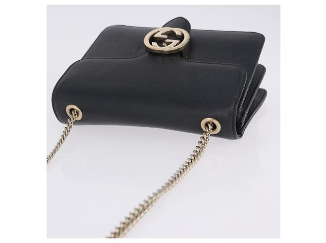 Borsa GUCCI Interlocking Chain Bag in pelle Outlet Nero Oro 510304 Auth 203114V D'oro - vista 14