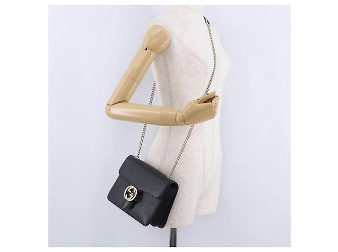 Borsa GUCCI Interlocking Chain Bag in pelle Outlet Nero Oro 510304 Auth 203114V D'oro - vista 31