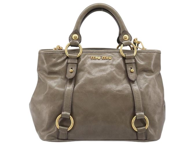 Borsa a mano Miu Miu Vitellolux 2way Brown Gold Auth LN167V Marrone D'oro - vista 13