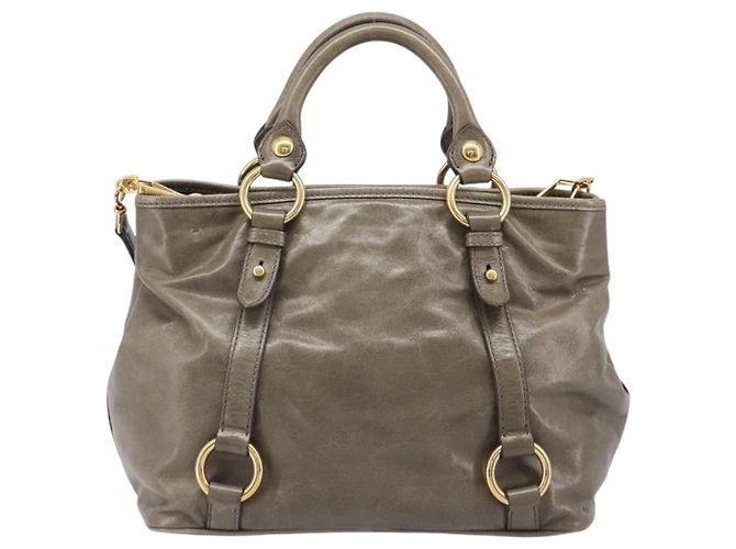 Borsa a mano Miu Miu Vitellolux 2way Brown Gold Auth LN167V Marrone D'oro - vista 2