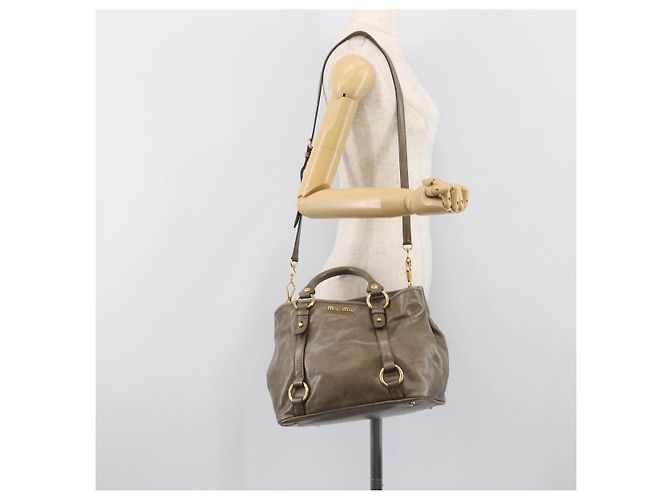 Borsa a mano Miu Miu Vitellolux 2way Brown Gold Auth LN167V Marrone D'oro - vista 27