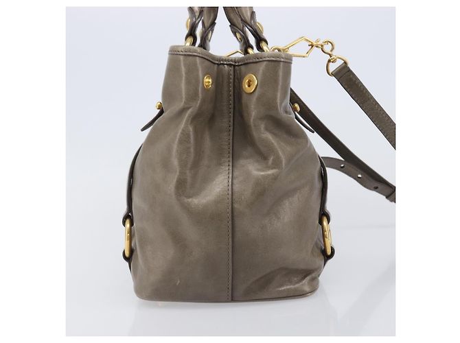 Borsa a mano Miu Miu Vitellolux 2way Brown Gold Auth LN167V Marrone D'oro - vista 3