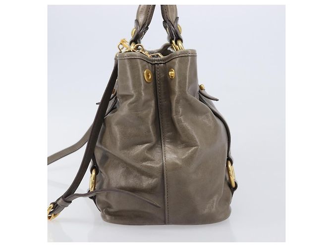 Borsa a mano Miu Miu Vitellolux 2way Brown Gold Auth LN167V Marrone D'oro - vista 4