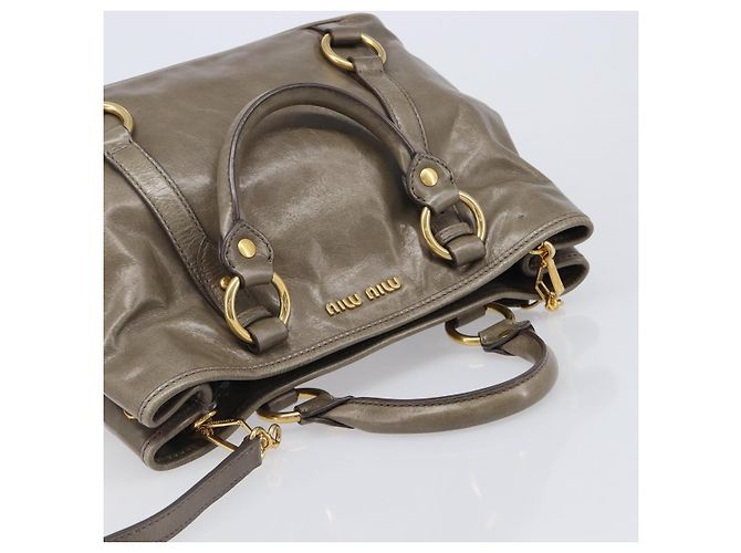 Borsa a mano Miu Miu Vitellolux 2way Brown Gold Auth LN167V Marrone D'oro - vista 6