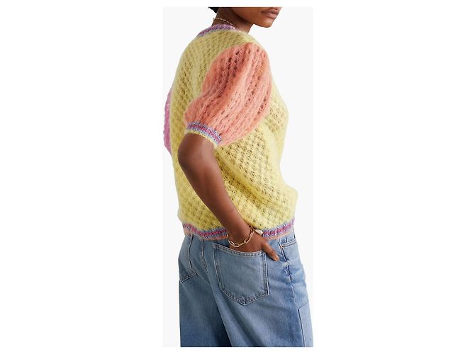 Autre Marque Pull Rose Carmine Color Block Jaune - vue 3
