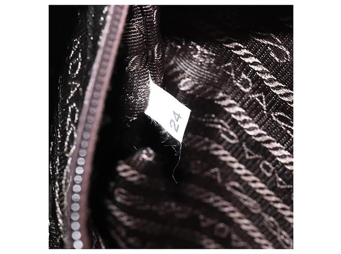 Bolsa PRADA em couro e tweed marrom prata autêntica 203885A - vista 12